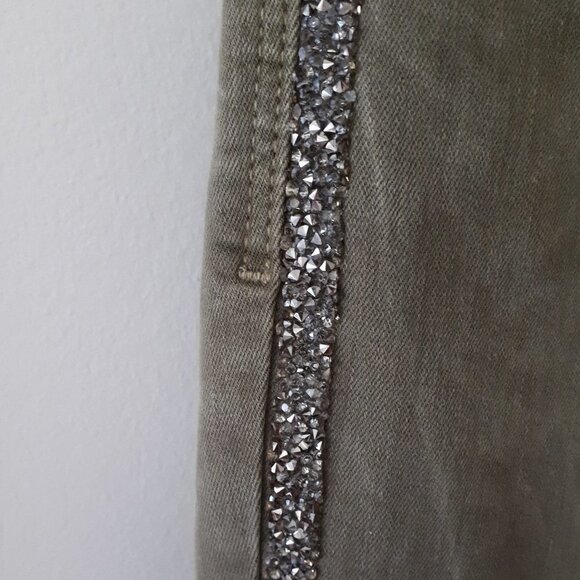 EUC Zara olive khaki skinny cropped ankle washed look sparkle side stripe jeans - Picture 10 of 13